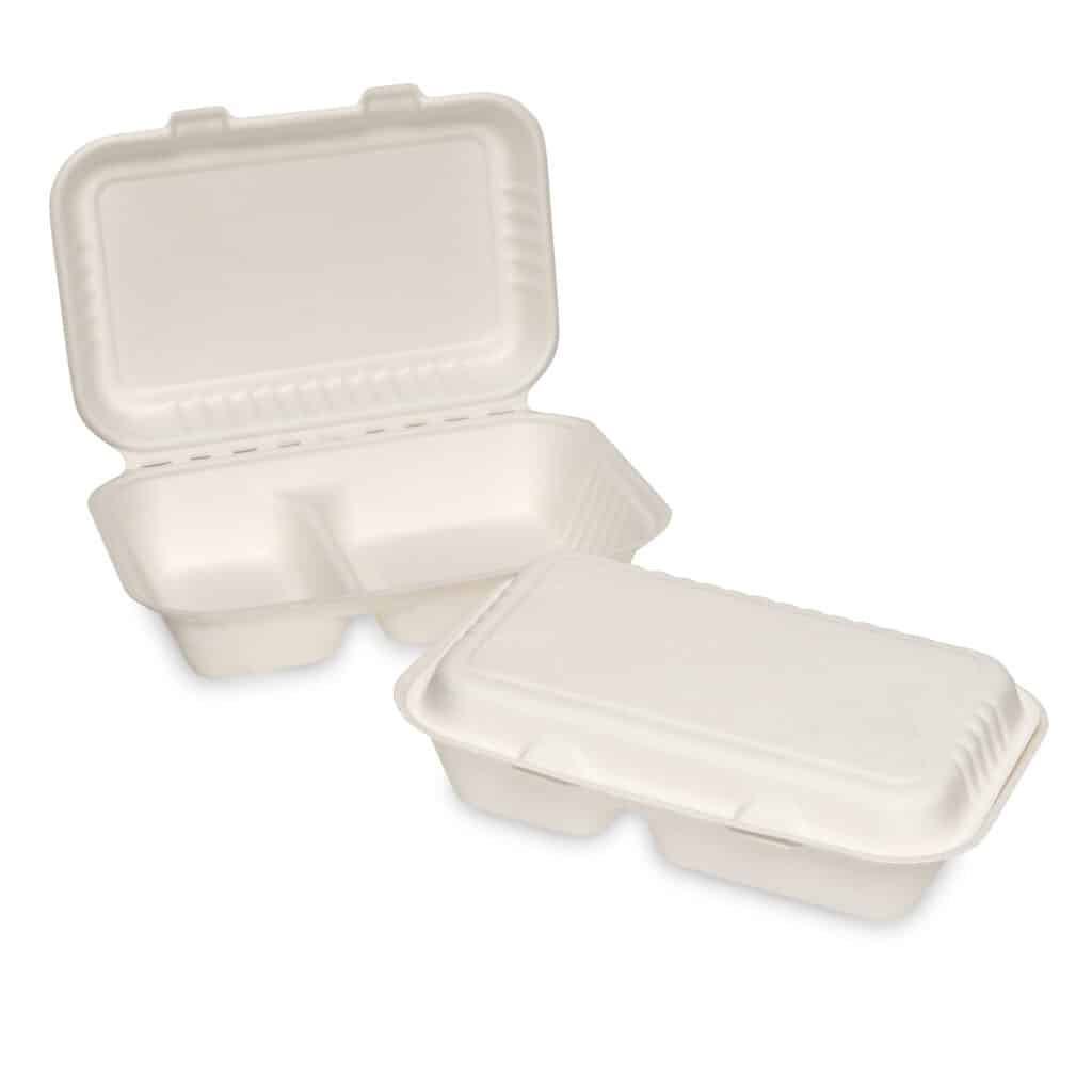 9" x 6" Bagasse 2 Compartment Lunch Box - Bluecrest