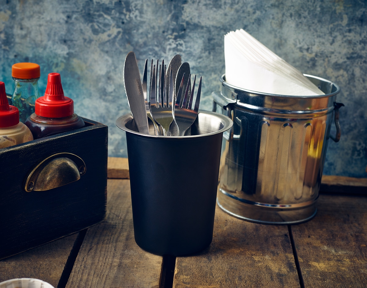 Stainless Steel Black Cutlery Cylinder - Image 2