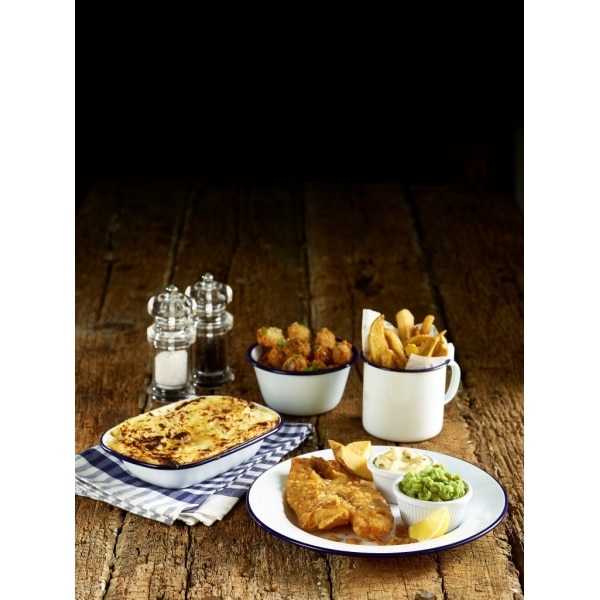 Enamel Round Deep Pie Dish White & Blue 12cm - Image 2